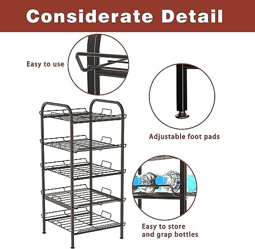 FAGIGY Water Bottle Organizer,5 Tier Vertical Free Standing Storage Rack, Large Capacity Stackable Can Storage Dispenser for Kitchen Cabinet or P