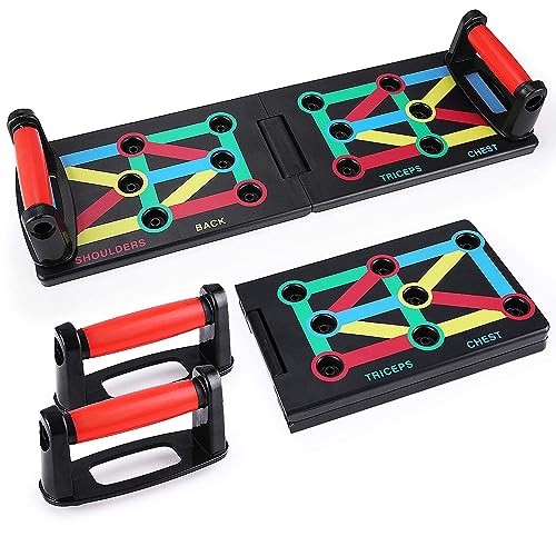 TOMSHOO Push Up Board, 12 in 1 Press Up Board Foldable Portable with Push Up Handle and Anti-slip Stickers, Multifunctional Muscle Board Workout