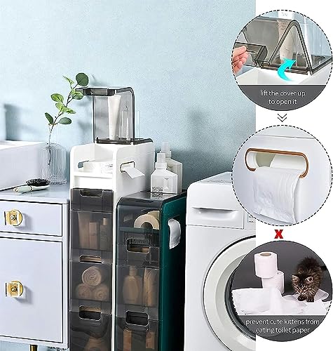 Bathroom Floor Cabinet Vertical Storage Unit Slim Toilet Paper Storage Cabinet 4 Tier Bathroom Floor Cabinet With Storage Drawers Tower Capacity