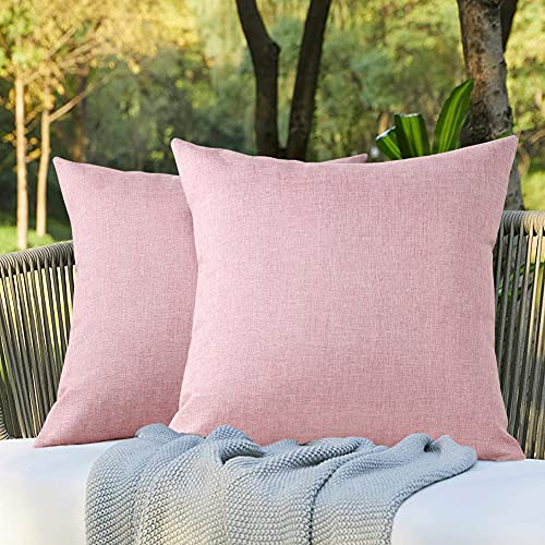 JOTOM Pack of 2 Premium Outdoor Waterproof Cushion Covers 45x45 cm Water Resistant Square Pillow Covers Garden Cushion Cover Linen Cushion Case f