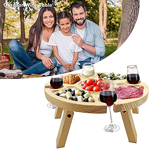 MOVKZACV 2 In 1 Beach Wooden Folding Portable Picnic Table Hiking With Wine Glass Holder,Mini Table for Hiking,Camping,Outdoor Dinner, Lightweigh