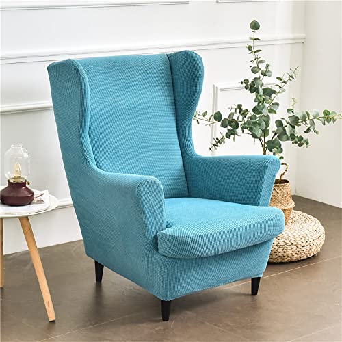 Highdi Wingback Chair Covers 2 Piece Stretch Wing Chair Slipcover, Solid color Jacquard Thicken Strandmon Sofa Cover Furniture Protector for Armc