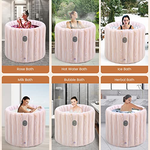 Portable Bathtub for Adults, Foldable Inflatable Soaking Bathtub for Hot Bath and Ice Bath, Bathroom Freestanding Bathtubs for Shower, 80x80cm