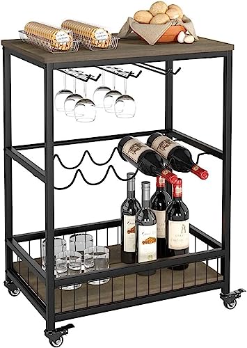 CNAOHGHN Serving Trolley Kitchen Trolley Cart, Wine Rack Storage Shelf, Lockable Wheels Wine Rack Cabinet for Home Bar Furniture