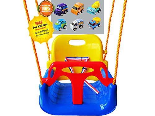 LITTLEFUN 3-in-1 Infant to Toddler Upgrade Version Swing Set for Home Garden Patio Indoors Outdoors Doorway(Blue Chair+Green Handrail)