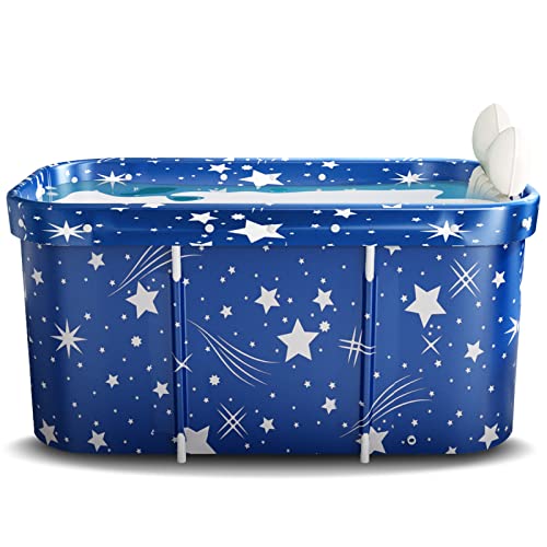 Portable Bath Adult, Non-Inflatable Foldable Bathtub, Standing Soaking Bath Tub for Adults Kids, Ideal for Hot Bath Ice Bath (Starry Blue)