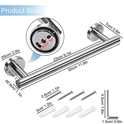 Towel Rail Wall Mounted 304 Stainless Steel Brushed Finish Towel Holder Single Towel Bar Small Towel Rack for Bathroom and Kitchen 30cm (Brushed