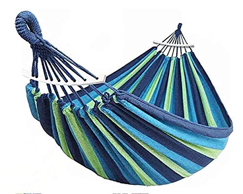 Relarr Double Hammock Couple Hammock - 2 Person Hammock for Indoor Outdoor Garden Patio Backyard Lounging with Portable Bag Canvas Hammock(Blue)