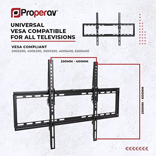 ProperAV Fixed Flat Wall TV Bracket 37" 40" 42" 43" 46" 50" 55" 60" 65" 70" 75" Tilt 8° VESA Max 600x400 Black