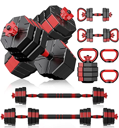 Prapark Adjustable Dumbbell Set - 22/44/66/88LB Free Weights Set with Connector - 4 in1 Weights Dumbbells Set Used as Barbell, Kettlebells, Push
