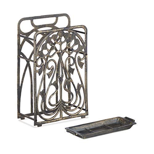 Relaxdays Cast Iron Umbrella Stand, Rectangular, with Drip Tray, Massive, Vintage, HxWxD: ca 48.5 x 30.5 x 16 cm, Bronze, 16 x 30.5 x 48.5 cm