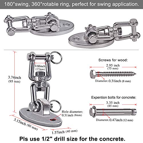 SELEWARE 1130kg Capacity 360° Swivel Swing Hangers, Heavy Duty Swing Hooks with 4 Screw for Concrete Ceiling Wooden Hanging Hardware for Porch Ch