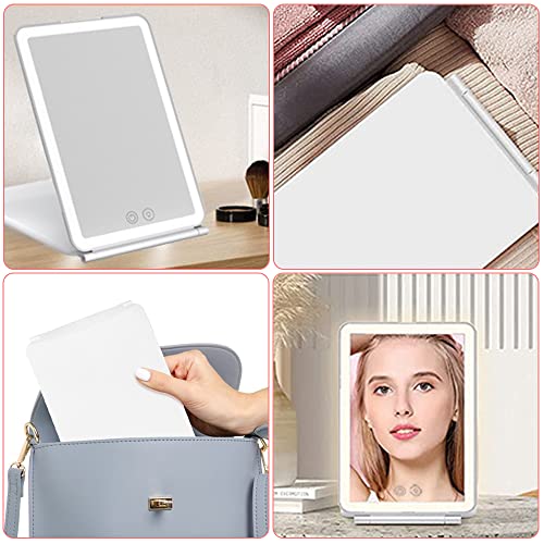 FOME Makeup Mirror with Lights, Travel Make up Vanity Mirror with 72 LED, 1x/10x Magnification Touch Screen Dimmable Lighting Rechargeable Magnif