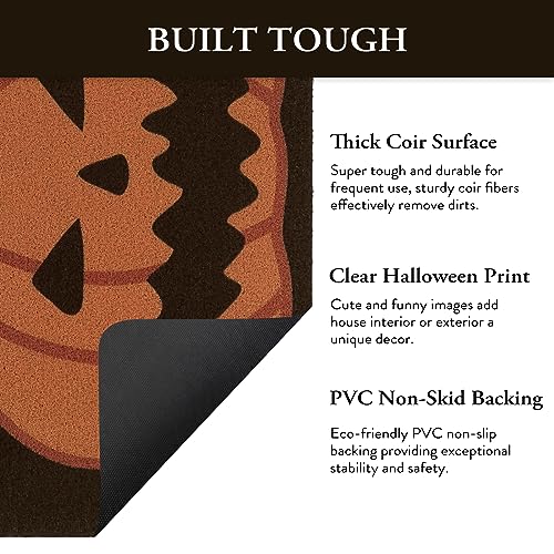 Lahome Halloween Decorative Door Mat, Outdoor Indoor Front Doormat with PVC Backing, Durable Non Slip Black Pumpkin Coir Door Mats for Entrance P