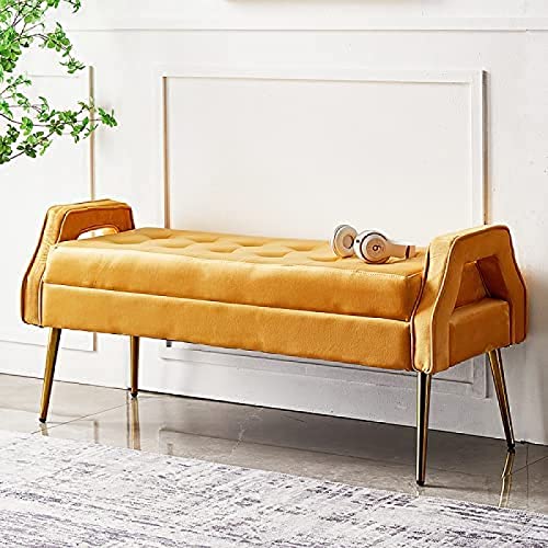 Luxurious Bedside Bench With Gold Legs, Bedroom Bench Velvet Seat, Comfortable And Versatile Entry Shoe Stool,White,100X46X55Cm(39X18X22Inch)