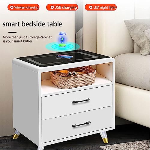 Modern Side/Nightstand Table, Smart LED Nightstand, Wireless Charging Station Color Control & On/Off Touching Button Bedside Table Home Furnitur