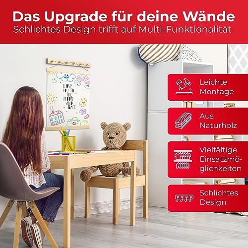 LouMaxx Wooden hook rack made of pine with 6 wooden hooks - wooden wall coat rack - children's coat rack - wooden coat hook for wall mounting mad