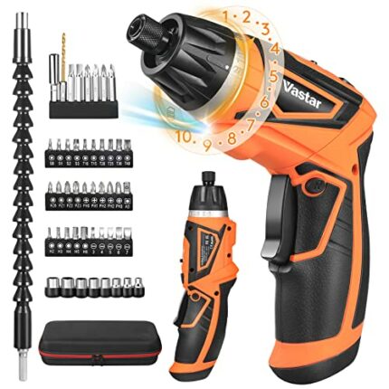 Vastar 7.2V Cordless Screwdriver, Electric Power Screwdriver Set with Rechargeable Battery & Pivoting Handle, 320RPM/10+1 Torque Small Automatic