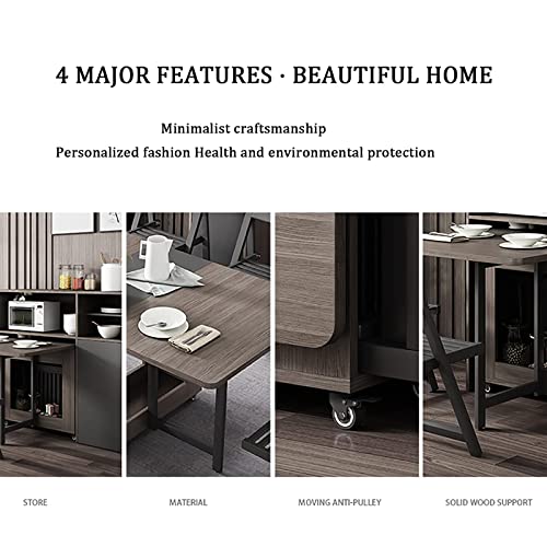 DISHENGZHEN Foldable Dining Table Set with 4 Chairs, Mobile Drop Leaf Table and Wooden Storage Table with 2 Wheels, Perfect for Kitchen, Dining R