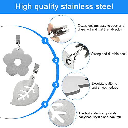 EMAGEREN 8 Pack Tablecloth Weights Clip Stainless Steel Table Cover Weights Picnic Table Clips Decorative Metal Table Cloth Clamps with Clip for