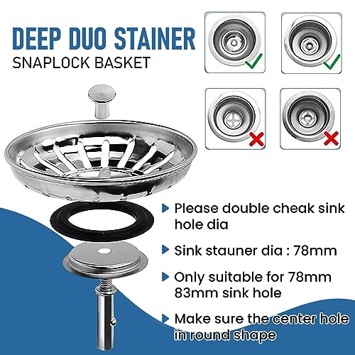 Kitchen Sink Strainer Plug Stainless Steel Thicken for Kitchen Sink, Hole Diameter 78mm