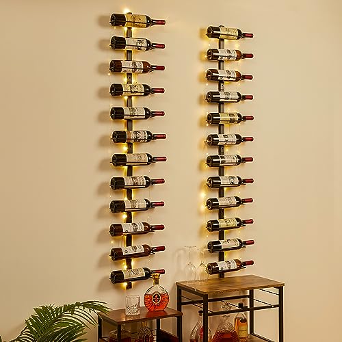 Sonyabecca LED Wall Mounted Wine Racks: Detachable12 Bottle Wine Holder - DIY 1/2/3/4 Wine Shelf for Kitchen Bedroom Wine Cellar Bars