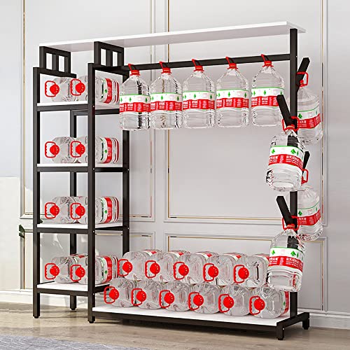Clothes Rack, Heavy Duty 5 Tier Coat Rack with Hanging Rail, Open Wardrobe, 4 Hooks, Industrial Design, Metal Frame, White 140x40x170cm