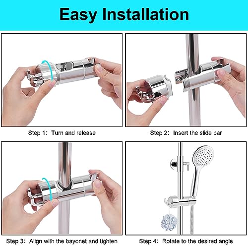 OSDUE Hand Shower Holder for 16-27MM Slide Bar, Adjustable Replacement Shower Holder, Shower Riser Rail Slider, 360° Rotation, Chrome Plated, Eas