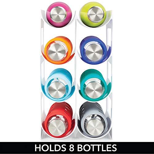mDesign Wine Rack — Water and Wine Bottle Holder for Worktops, Pantries and Fridges — Wine Storage Rack with 4 Tiers and 8 Slots — White