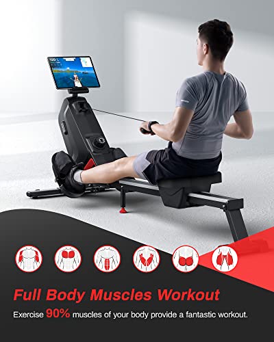 Magnetic Rowing Machine, UTRYUP Bluetooth Rower Machine for Home, Upgrade Resistance Strength with 16 Levels, Custom Widened Foot Pedals, 350 Lbs