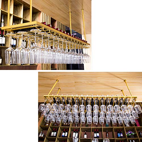 KEppd Wine Rack Wall Mounted - Ceiling Wine Racks, Adjustable Height Wall Mounted Hanging Wine Bottle Holder Glass Goblets Stemware Rack Holder V