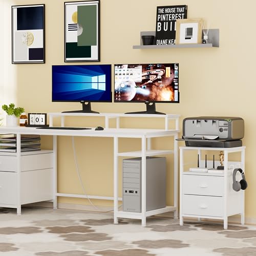 Furologee Nightstands Set 2, Bedside Table with 2 Fabric Drawers, End Table with 2 Hooks, Open Wood Shelf Side Sofa Table for Bedroom/Living Room