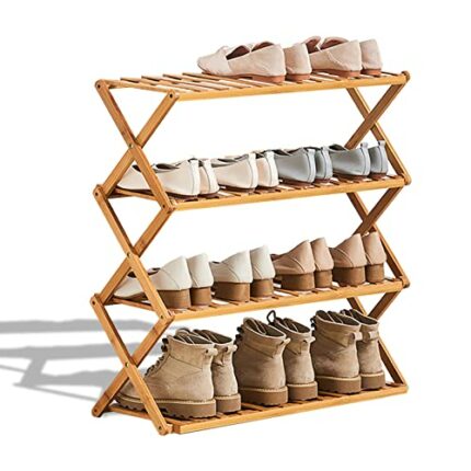 2 to 5 Tier Shoe Rack,Multi Tier Foldable Bamboo Shoe Organizer Rack Multifunctional Storage Free Standing Shoe Shelf. (4 Tier (27 feet Wide))