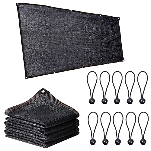 Glarks 10ft x 13ft Black Sunblock Shade Cloth Taped Edge with Grommets 70% UV Resistant Shade Cover with 10pcs Ball Bungee Cords Set for Greenhou