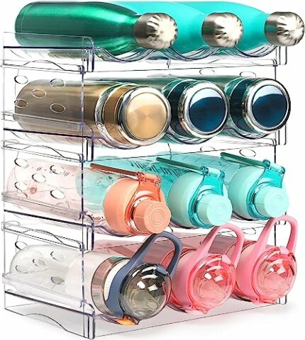 Water Bottle Organizer - 4 Pack Stackable Cup Organizer for Cabinet, Countertop, Pantry and Fridge, Free-Standing Tumbler Kitchen Storage Holder