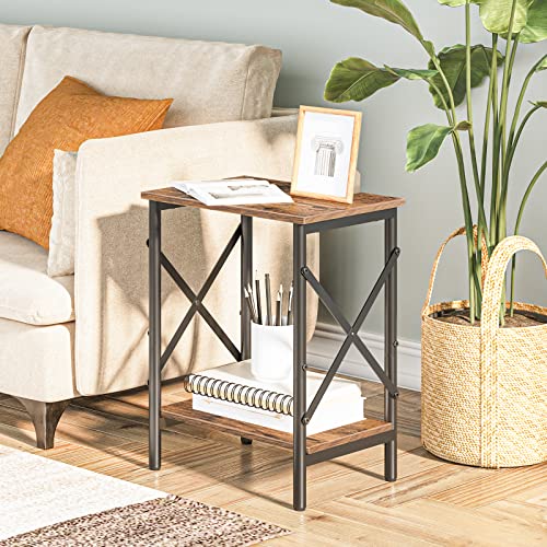 MAHANCRIS Small Side Table, End Table with Storage Shelf, Industrial Side Table, Nightstand X-Shaped Design, Bedside Table, Steel Frame, Living R
