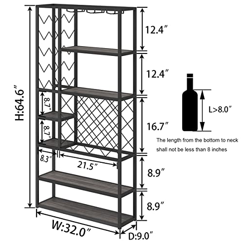 Launica Wine Rack freestanding Floor, Modern Tall Display Wine Storage Shelves, Wood and Metal Rustic Farmhouse Stackable Bakers Rack, Coffee Buf