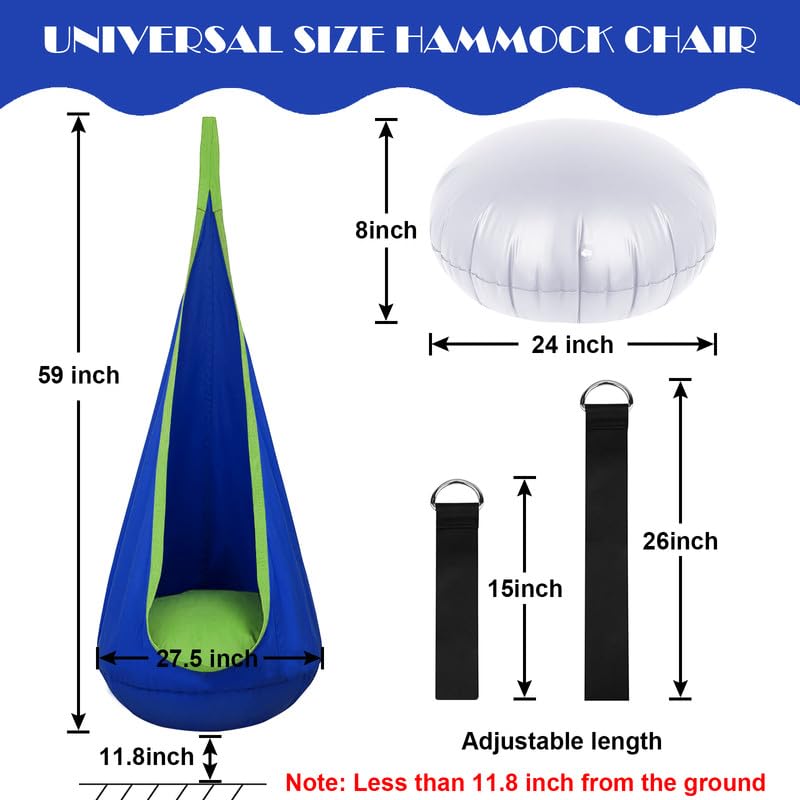 Mingfuxin Kids Pod Swing Seat, 100% Cotton Durable Kids Hanging Hammock Chair Swing Pod Chairs Nook Tent with Removable Inflatable Cushion for In
