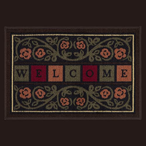 Ottomanson Rubber Back Doormat Collection, Floral Tile Design, "Welcome" Text, 51 cm x 76 cm, Multicolor