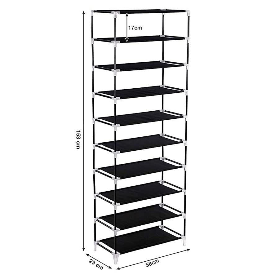 St@llion 10 Tiers Portable Shoe Storage Rack | Shoe Cabinet Organizer Shoe Rack Stand with Dustproof Cover Hold 30 Pairs of Shoes- 153 x 58 x 29