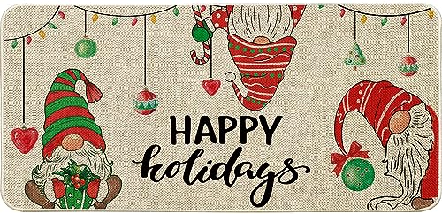 ORTIGIA Christmas Doormat Indoor Outdoor Entrance Winter Xmas Cute Gnomes Door Mats Non-Slip Durable Entrance Mat for Home, Outside Entry, Yard,