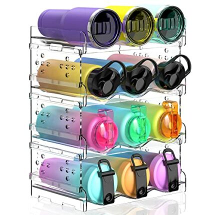 Areforic Water Bottle Organizer - 4 Pack Stackable Cup Organizer for Cabinet, Countertop, Pantry and Fridge, Free-Standing Tumbler Kitchen Storag
