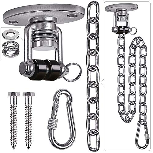 SELEWARE Permanent Antirust Stainless Steel 304 Heavy Duty Silent Bearing Swing Hangers with Chain and Carabiner, 360° Rotate, 2 Screw for Wooden