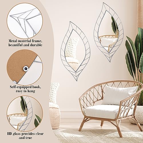 Chunful 2 Pack Wall Mirrors 36 x 18 Inch Decorative Leaf Mirror Artistic Modern Mirror Leaves Shaped Mirrors Decor for Living Room, Bedroom, Bath