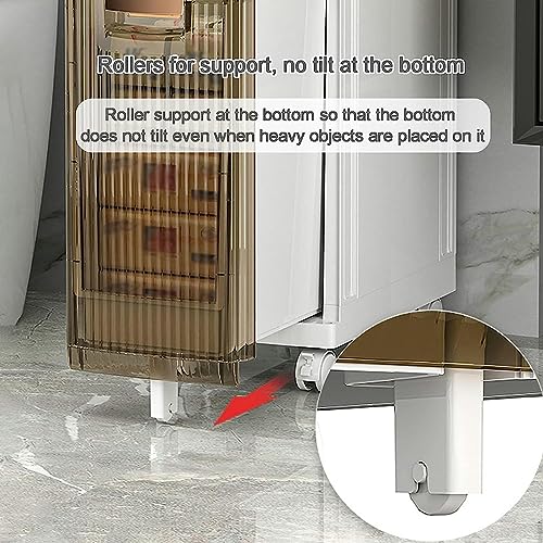 OPSREY 4 Tier Bathroom Floor Cabinet Vertical Storage Unit, Toilet Paper Storage Stand Plastic, Narrow Bath Organizer with Drawers