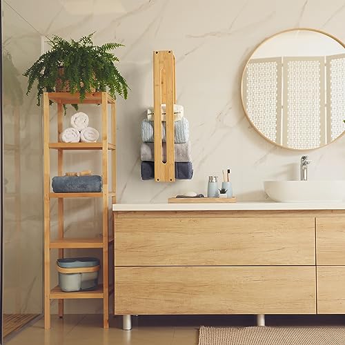 HYNAWIN Bathroom Wall Towel Rack Bamboo Bath Towel Holder for Towel Storage Wall Design Storage Organizer for Large Towels, Small Towels, Hand To