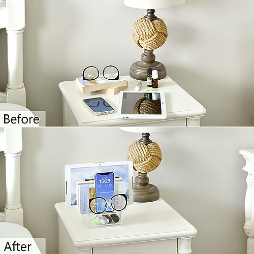 Ikee Design Premium Acrylic Nightstand Organizer Drawer with Dual-Slot -Bedside Acrylic Drawer Organizer for Phone, I-pad, Eyeglasses, Books-Eyew