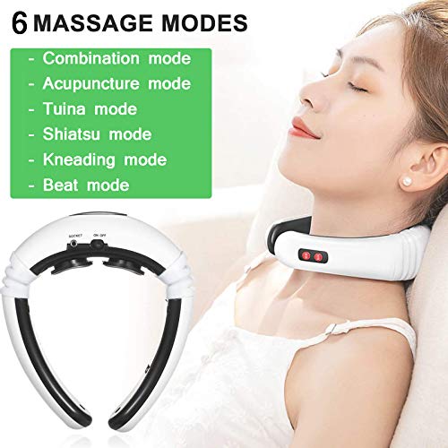 HUANGXING - USB Neck Massager, Electric Smart Neck Massage with Heat 6 Modes 16 Levels Portable Cordless Massage for Neck Pain Relief at Home Off
