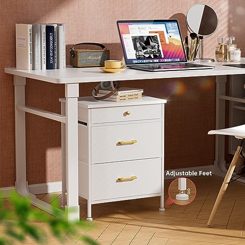 GipGiper Nightstand with 3 Drawers, Dresser for Bedroom, Small Dresser Night Stand with Fabric Bins, Leather Finish, Modern Bedside Table End Sid