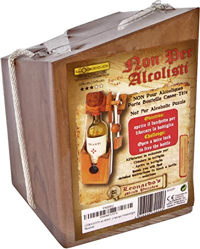 Logica Puzzles Art. Not For Alcoholics - Wooden Brain Teaser - Wine Bottle Puzzle - Difficulty 3/6 Hard - Leonardo da Vinci Collection